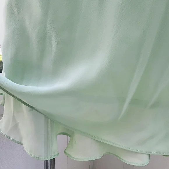 Mint Green 2 Piece Pleated Ruffle Chiffon Jewel Pin Top & Midi Skirt Set - Picture 12 of 16